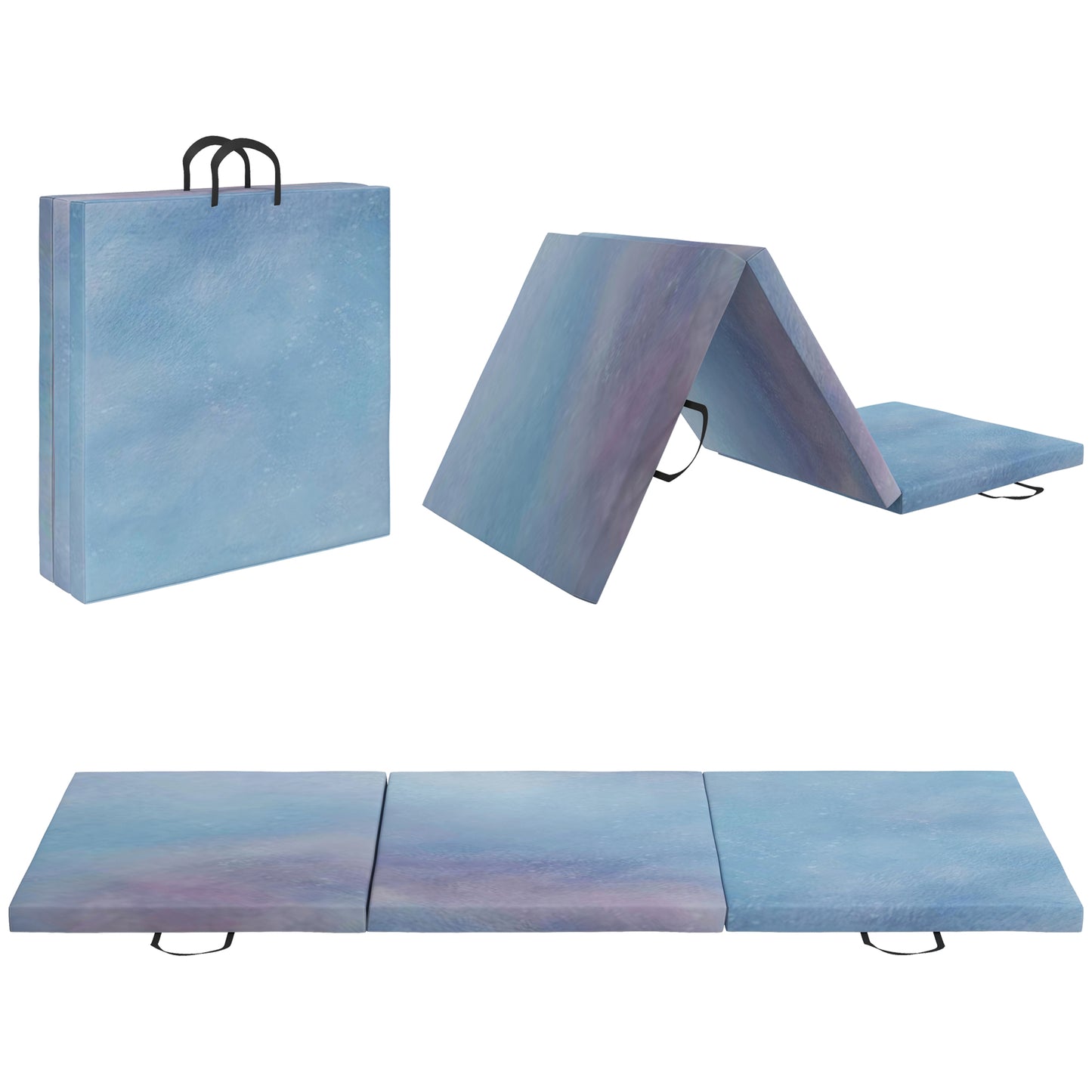 HOMCOM Gymnastics Mat, Tri-Fold Crash Exercise Pad, 6FT 2" Thick Foldable Workout Mat with Handles for Home Training, Blue Default Title