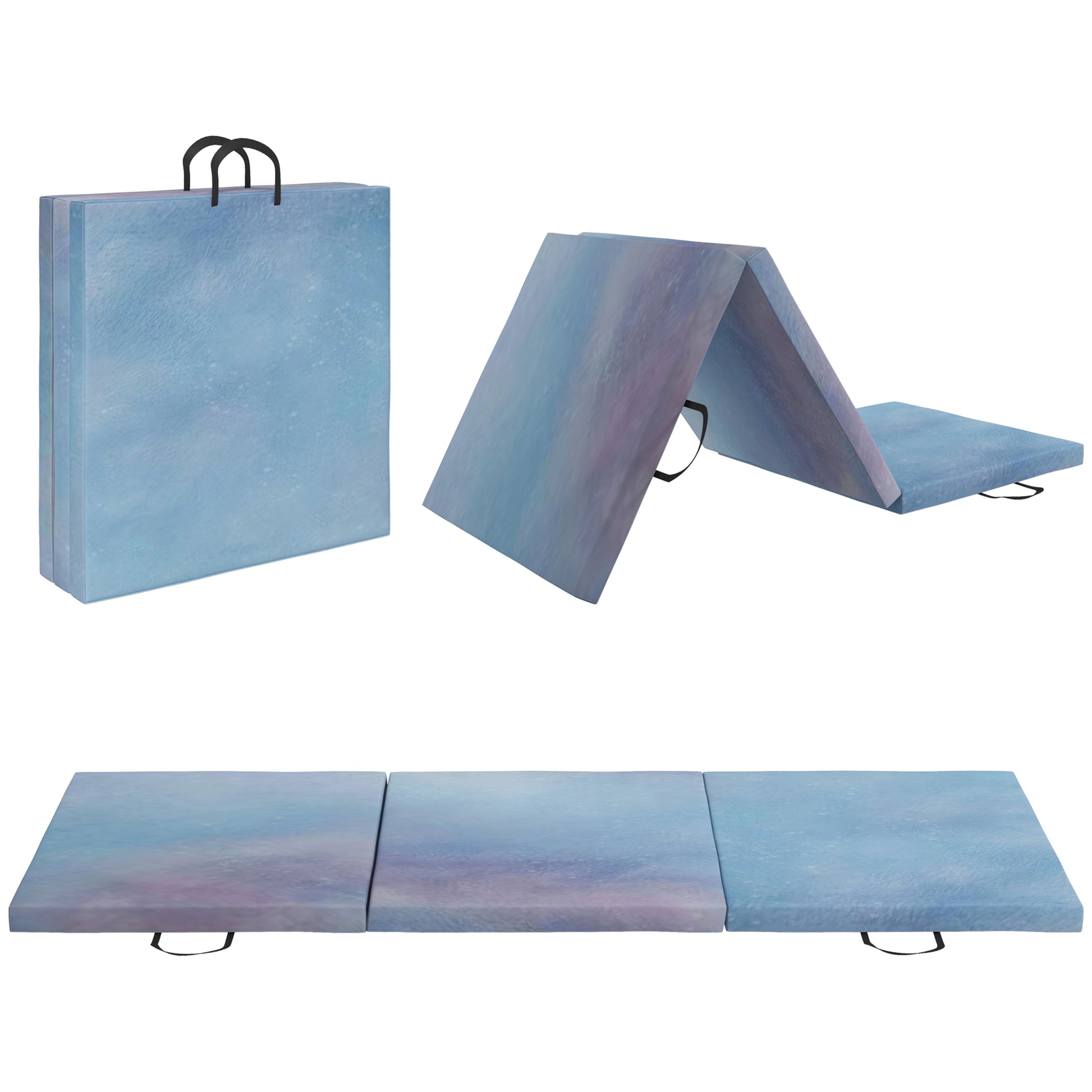 HOMCOM Gymnastics Mat, Tri-Fold Crash Exercise Pad, 6FT 2" Thick Foldable Workout Mat with Handles for Home Training, Blue Default Title