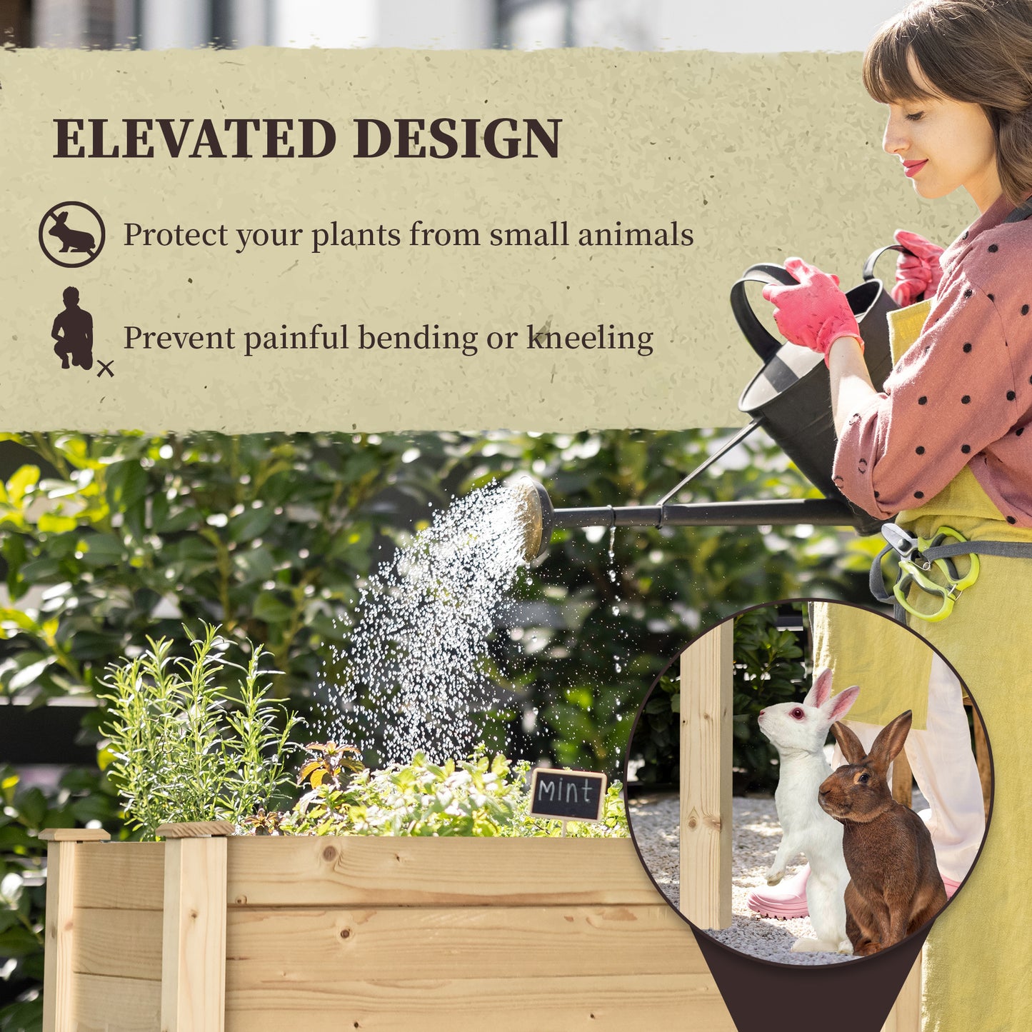 Outsunny Garden Wooden Plantersï¼Œ Rectangular Raised Bed,Flower Box, Fir Wood Indoor/Outdoor, Oak Tone, 86L x 46W x 76Hcm
