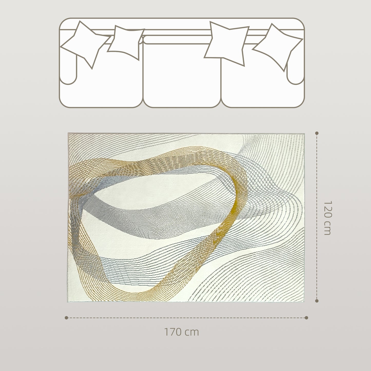 HOMCOM Modern Area Rug, Machine Washable Rug, Allergy-Friendly Floor Carpet for Living Room, Bedroom, Dining Room, Home Office, 170 x 120 cm, Cream White