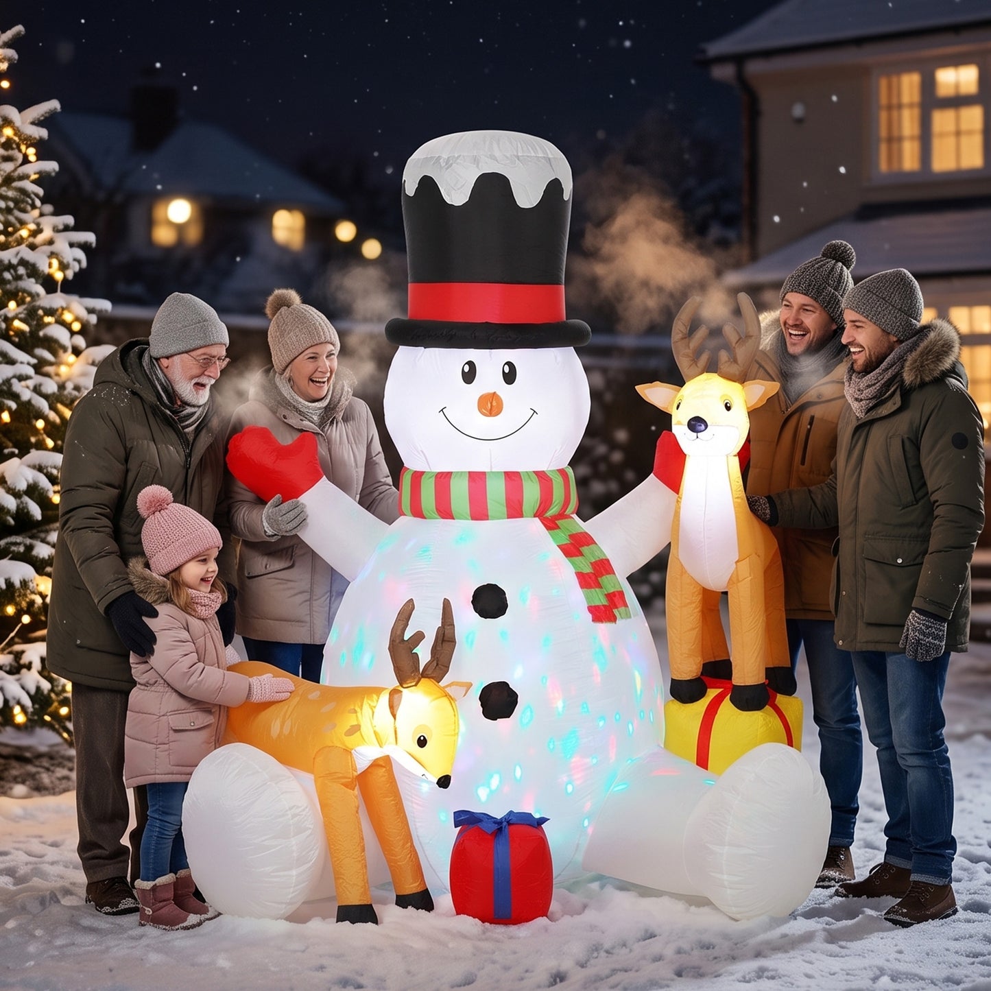 Outsunny 7ft Giant Christmas Inflatable Snowman with 2 Reindeer, Outdoor Blow Up Christmas Decoration with LEDs, Bag