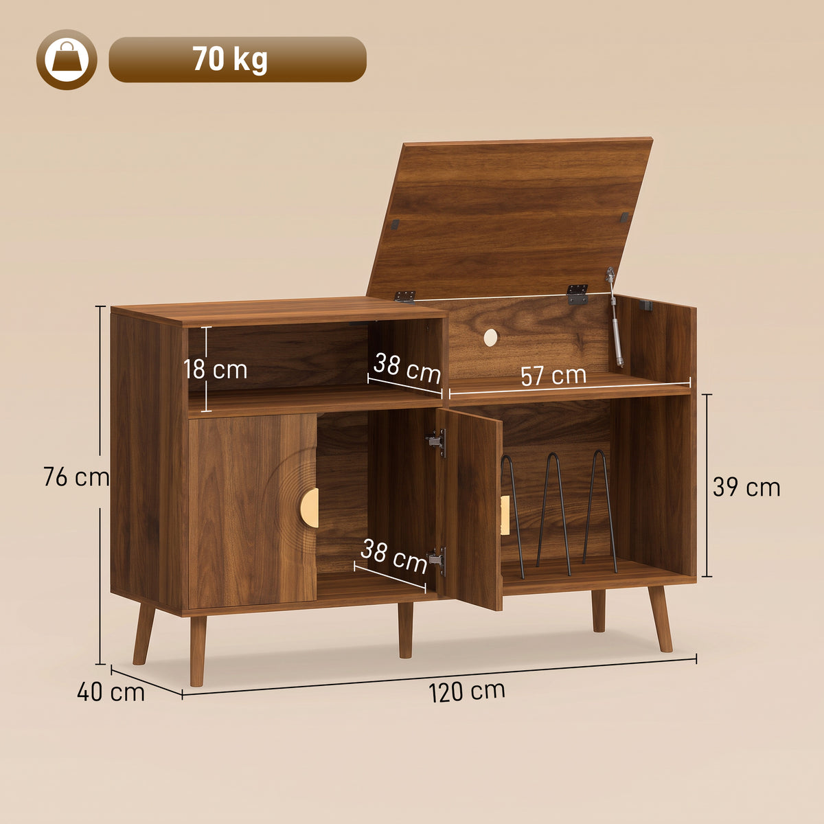 HOMCOM Record Player Stand, Vinyl Record Holder with Storage Holds Up to 300 Albums with Flip-Top Compartment, Walnut