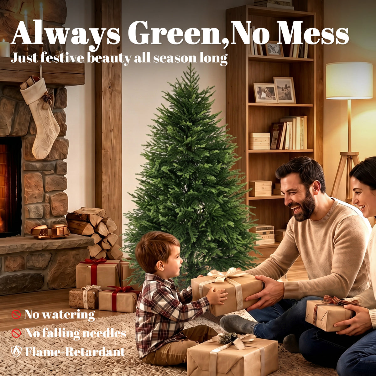 HOMCOM 5ft Artificial Christmas Tree, Hinged Xmas Tree with Realistic 513 PE & PVC Branch Tips, Fir Wood Base, Green