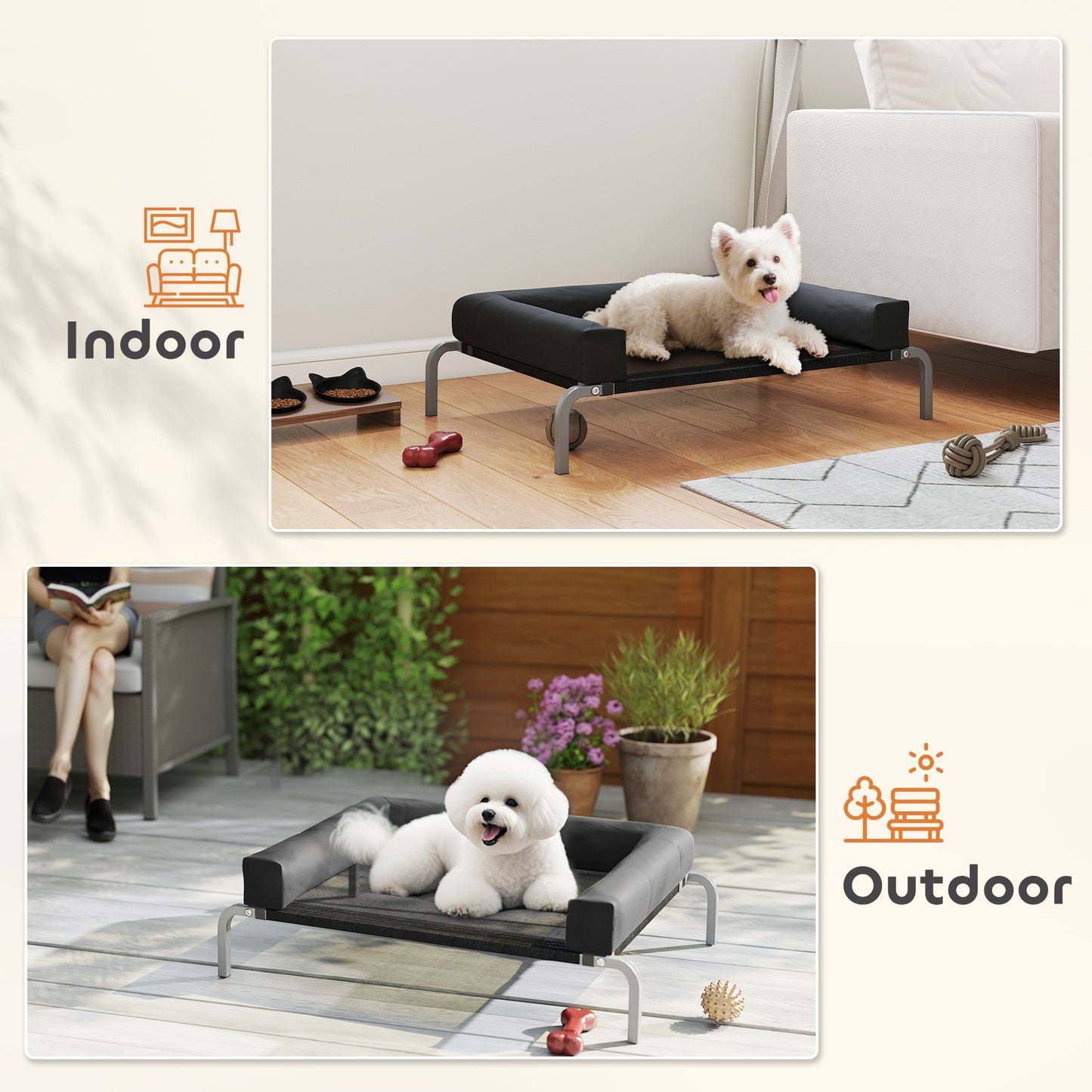  while the removable U-shaped pillow is washable for hassle-free maintenance.</li><li>Steel support: The outdoor dog bed features strong steel pipes