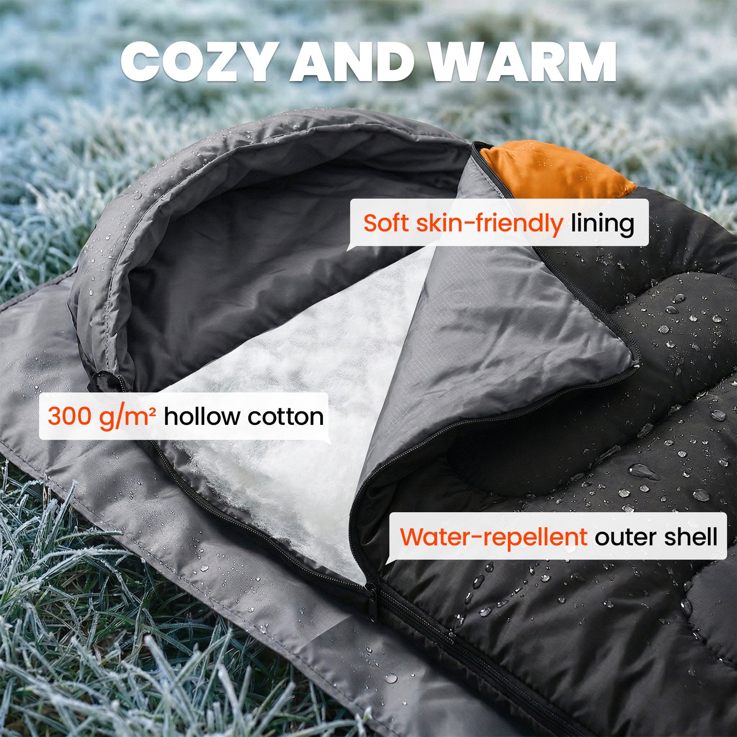 Outsunny Sleeping Bag for Adults, Lightweight & Compact Sleeping Bag, 3 Seasons, Grey