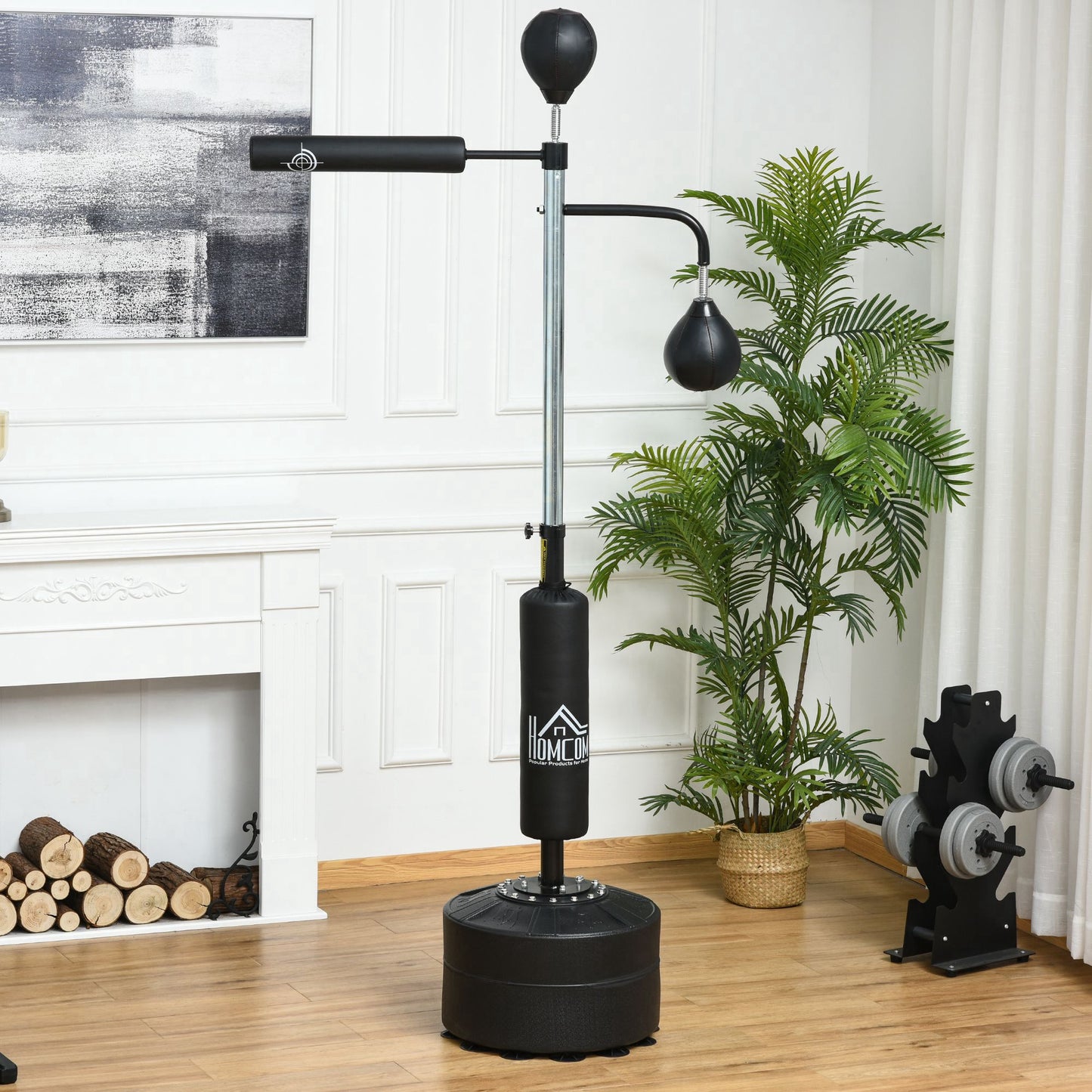 HOMCOM 4-in-1 Boxing Punching Bag, Freestanding with 2 Speed Bals, 360Â° Reflex Bar, 160-230cm Adjustable Height, Black