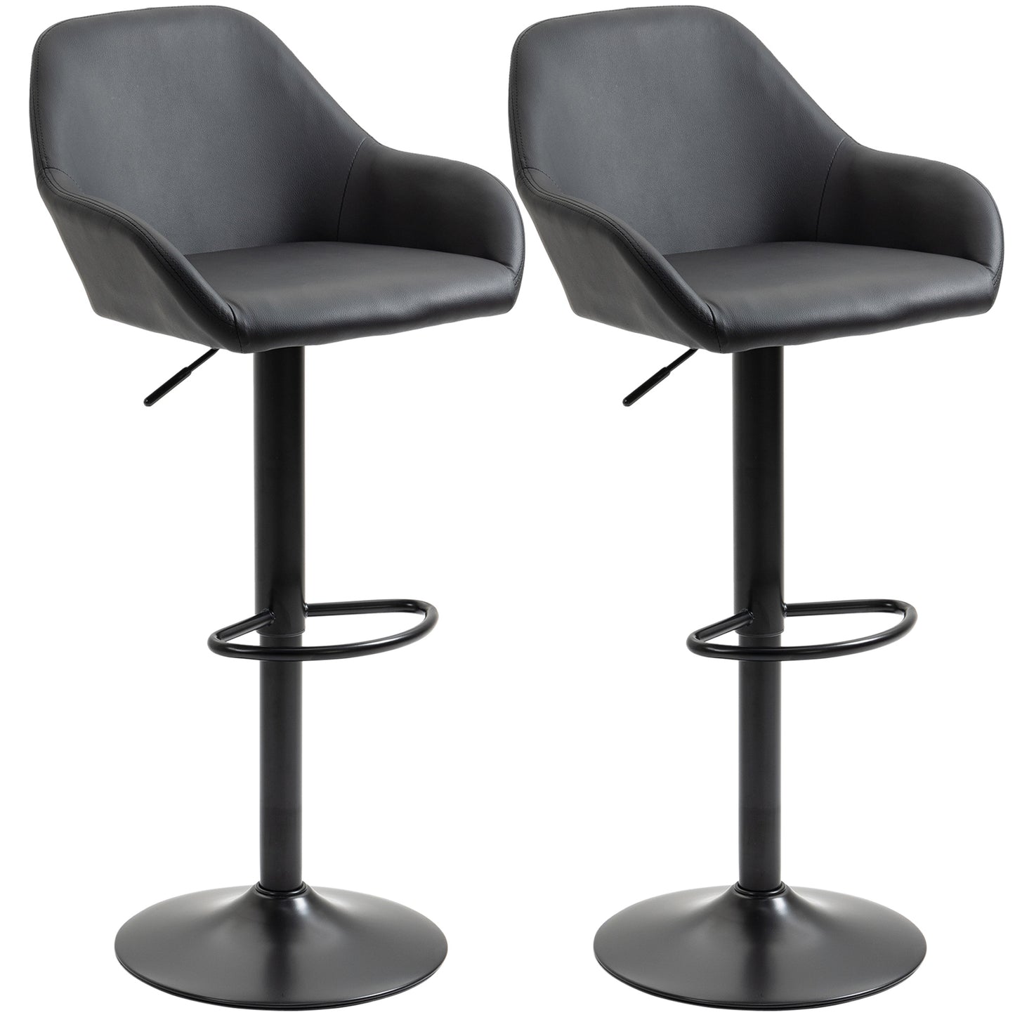 HOMCOM Adjustable Bar Stools Set of 2, Swivel PU Leather Barstools with Backrest & Footrest, Black
