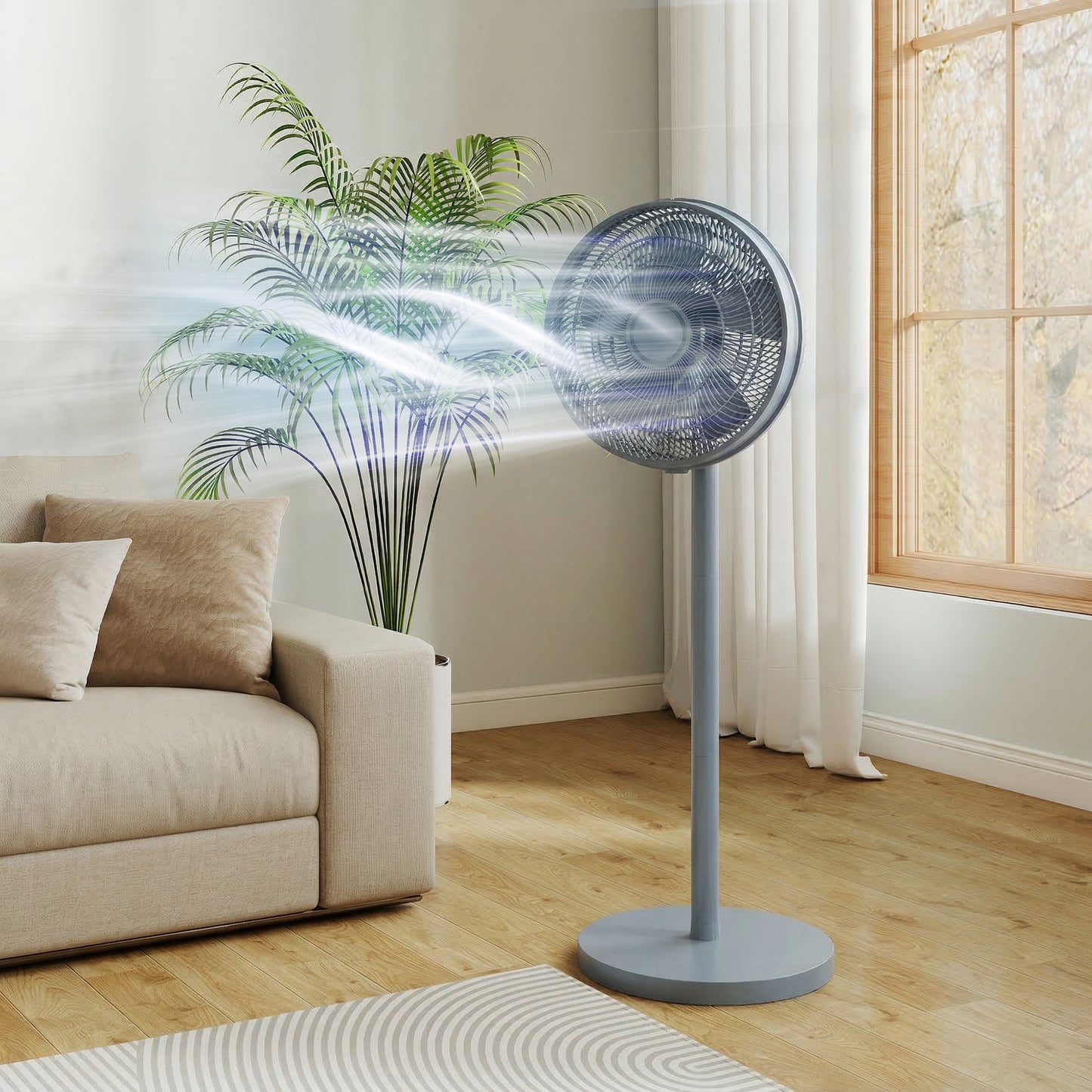 HOMCOM 40 cm Standing Fan, Cooling Floor Fan with 80Â° Oscillating, Adjustable Tilt and Height, 4 Speed, Remote Control, Grey