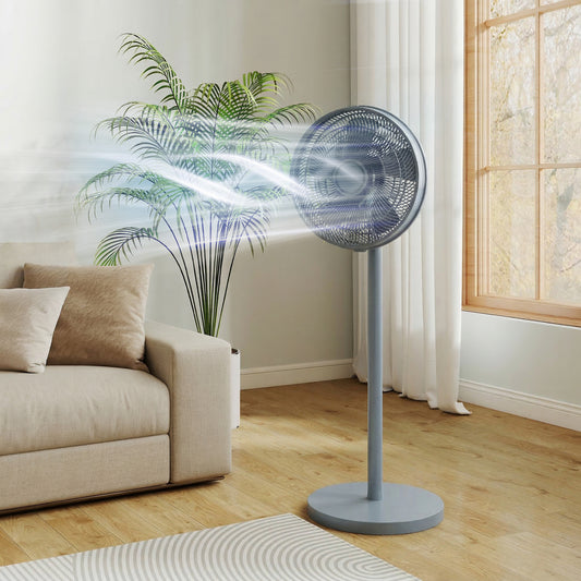 HOMCOM 40 cm Standing Fan, Cooling Floor Fan with 80Â° Oscillating, Adjustable Tilt and Height, 4 Speed, Remote Control, Grey