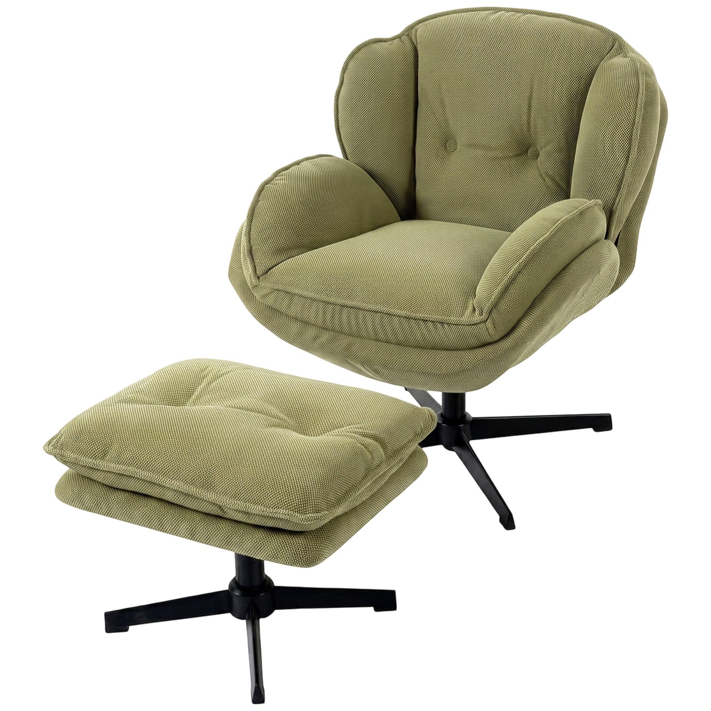 HOMCOM Armchair with Adjustable Footstool, 360Â° Swivel Chenille Cloud Accent Chair with Thick Cushion, Steel Base, Green