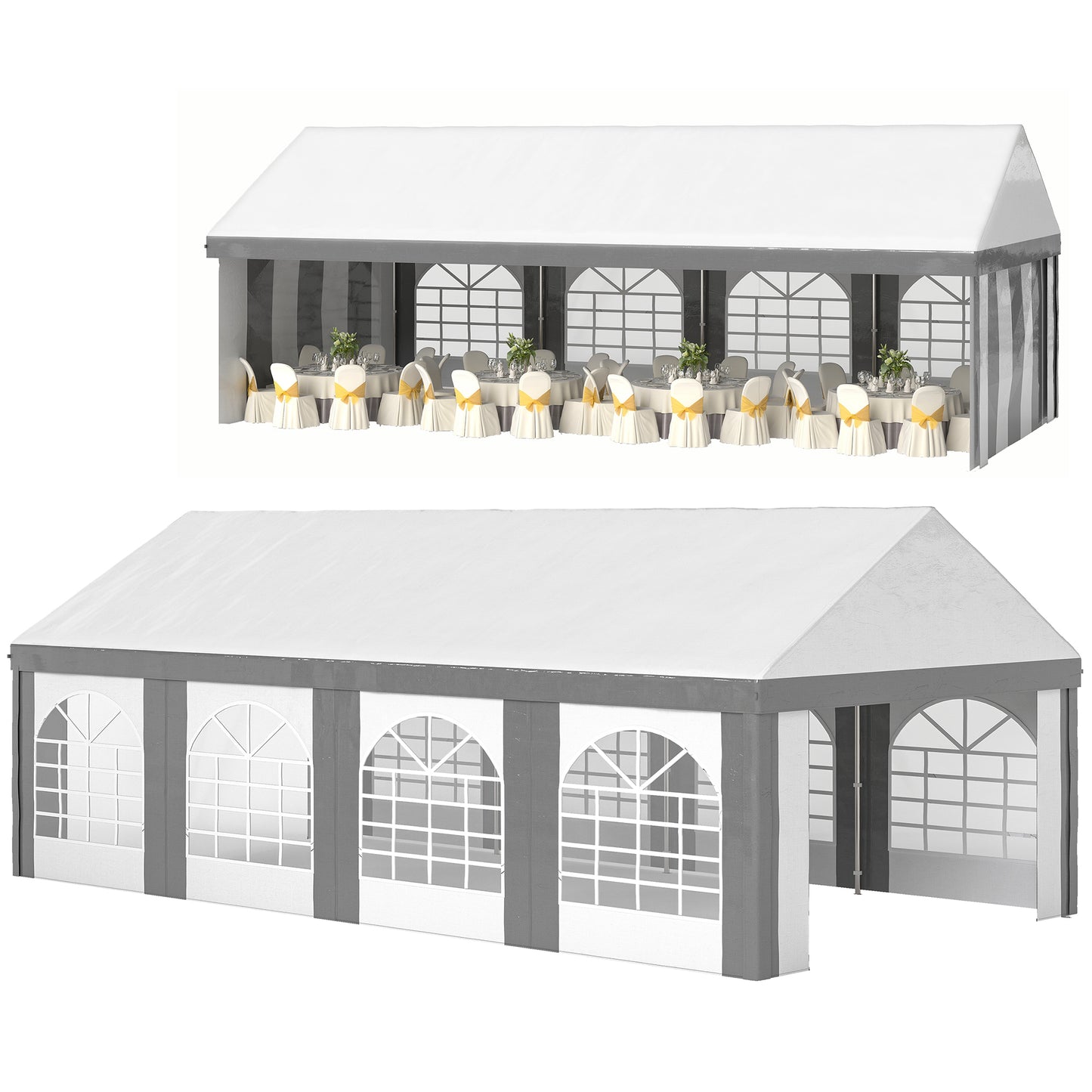 Outsunny 8m x 4m Marquee Gazebo with Sides, Level 4 Wind Protection & Waterproof, Light Grey