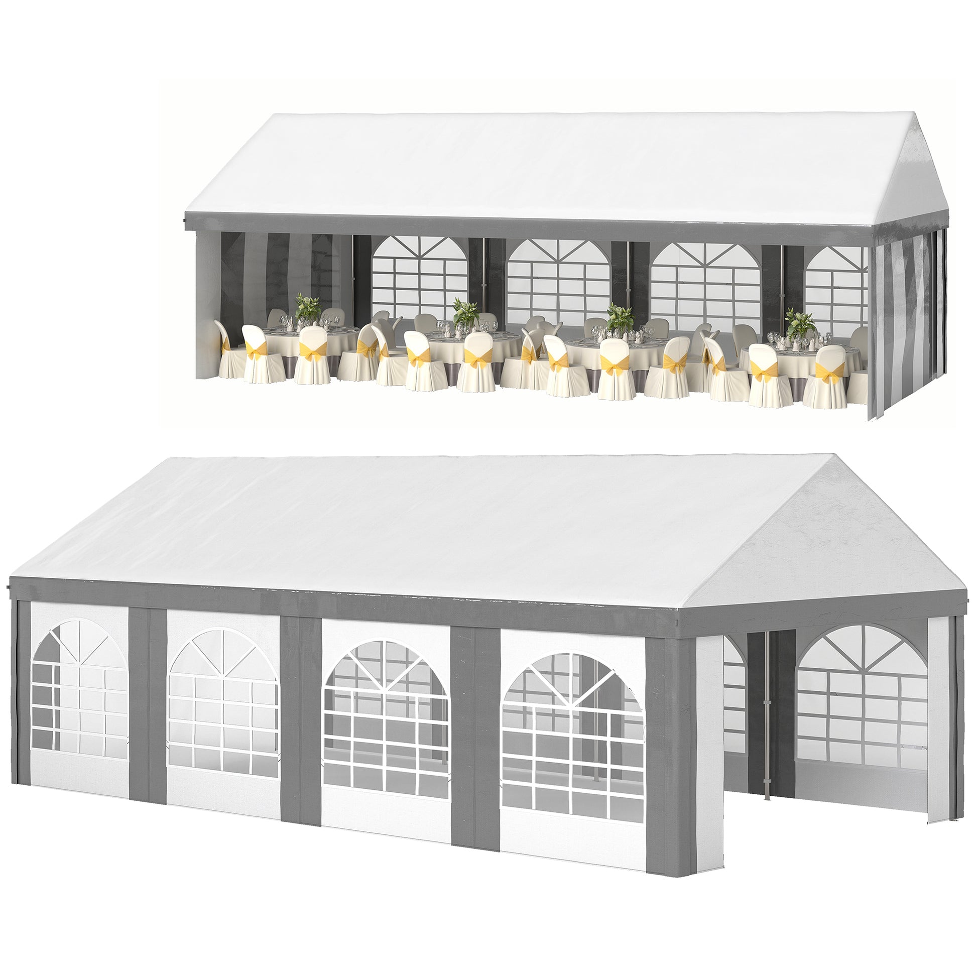 Outsunny 8m x 4m Marquee Gazebo with Sides, Level 4 Wind Protection & Waterproof, Light Grey