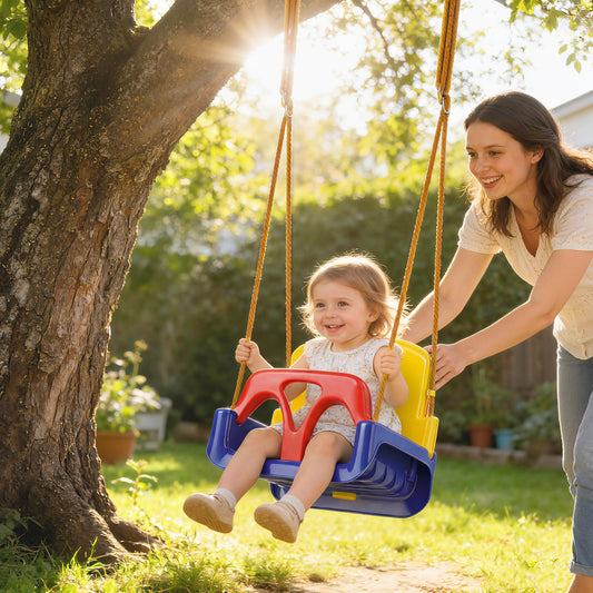 Outsunny 3 in 1 Detachable Kids Swing Seat with Seatbelt, Adjustable Rope for Indoor, Outdoor, Dark Blue