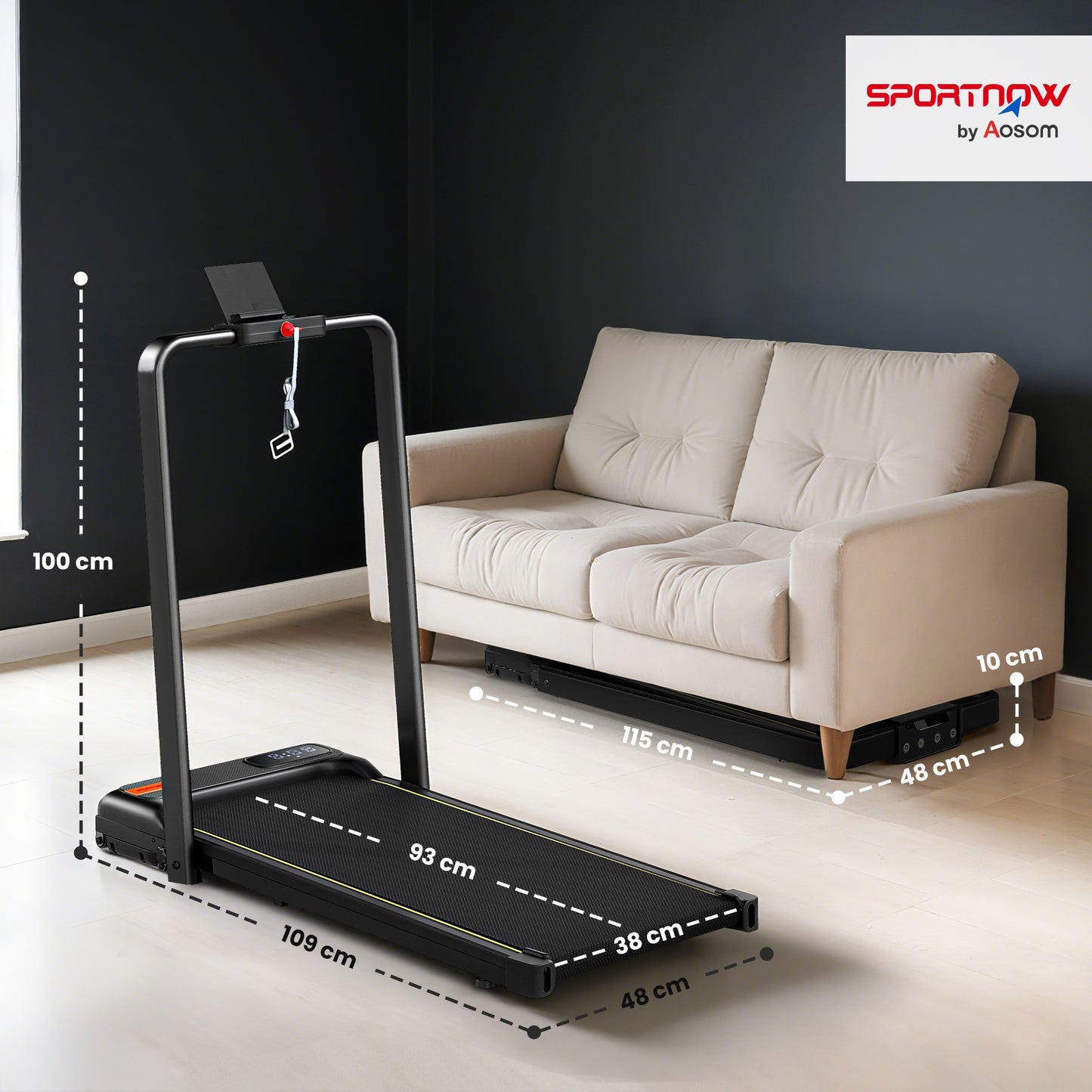 SPORTNOW Folding Treadmill Walking Pad, 2HP Portable Under Desk Treadmill with Handle, Running Jogging Walking Machine