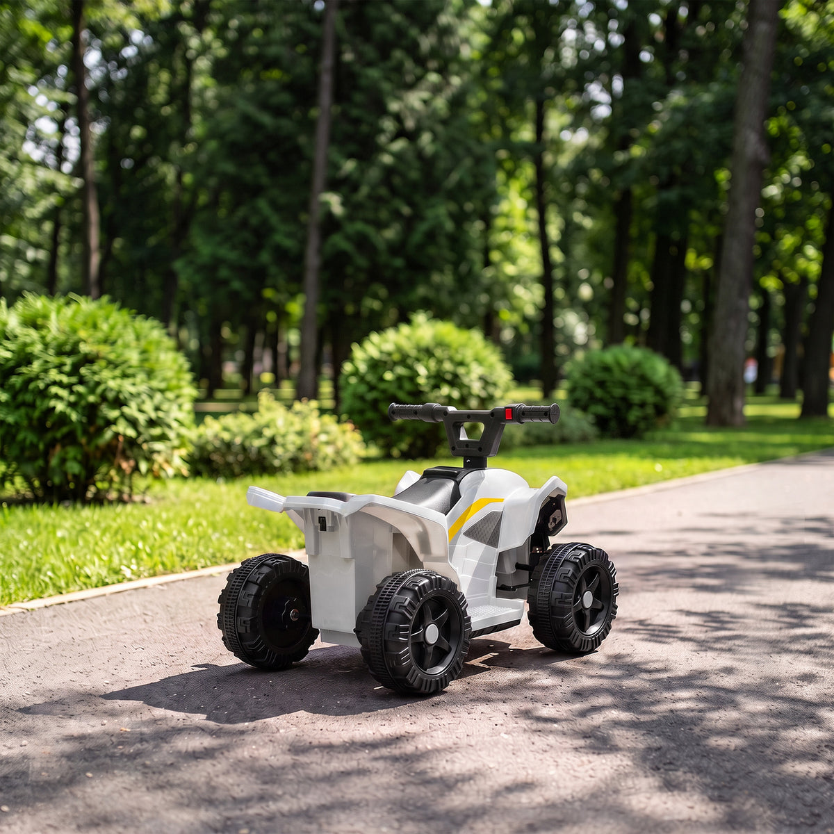 AIYAPLAY 6V Battery Powered Kids ATV, Quad Bike w/ Handlebar Button Control, Max 1.2MPH, Max 55lbs Load, for 18-48 Months, White
