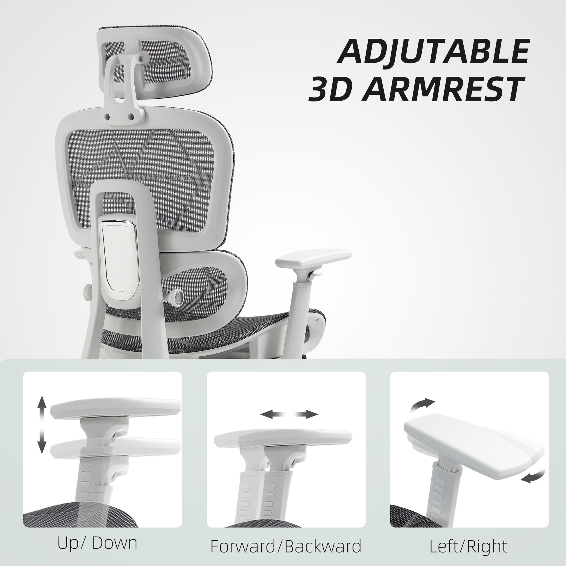 HOMCOM Multi-Adjustable Mesh Office Chair - Grey and White