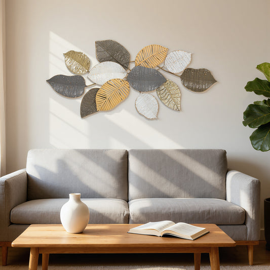 HOMCOM Metal Wall Art, Modern Hanging Wall Decor with Unique Leaf Design for Living Room Bedroom Entryway