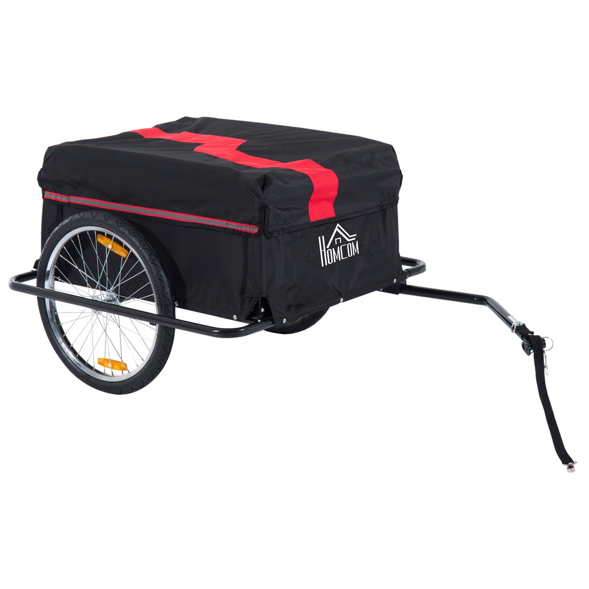 HOMCOM Two-Wheel Bicycle Large Cargo Wagon Trailer Oxford Fabric, Folding Storage, & Removable Cover, Red Default Title