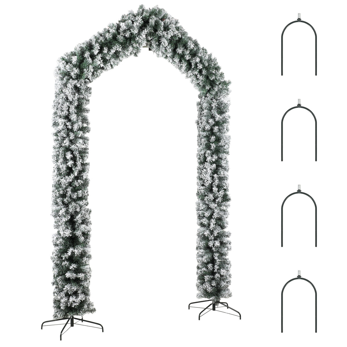 HOMCOM 9ft Flocked Snow Christmas Tree Arch, Christmas Single Arch Doorway Decor with 1400 Branch Tips and Steel Stand, Green