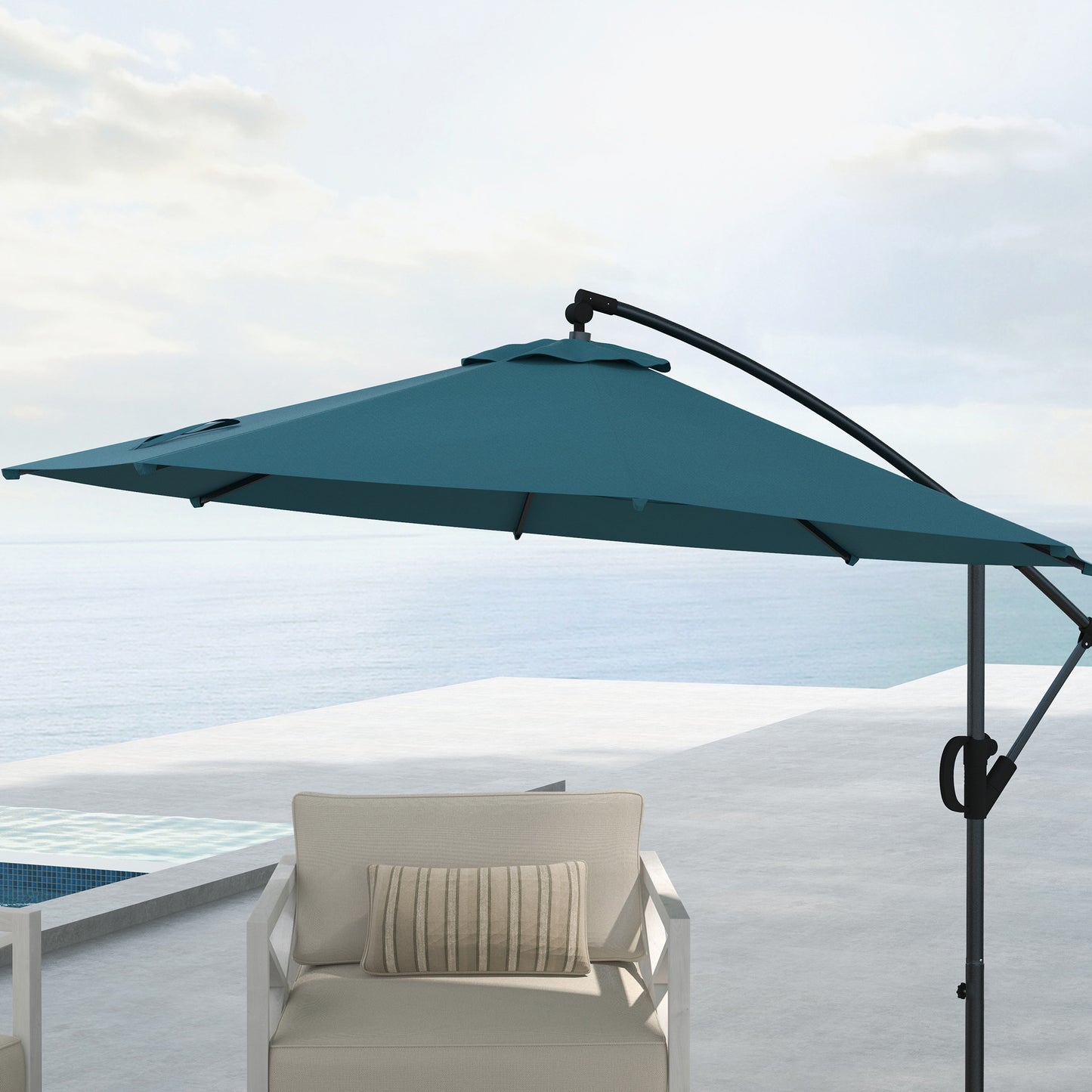 Outsunny 3m Offset Cantilever Parasol Umbrella, with Cross Base - Blue
