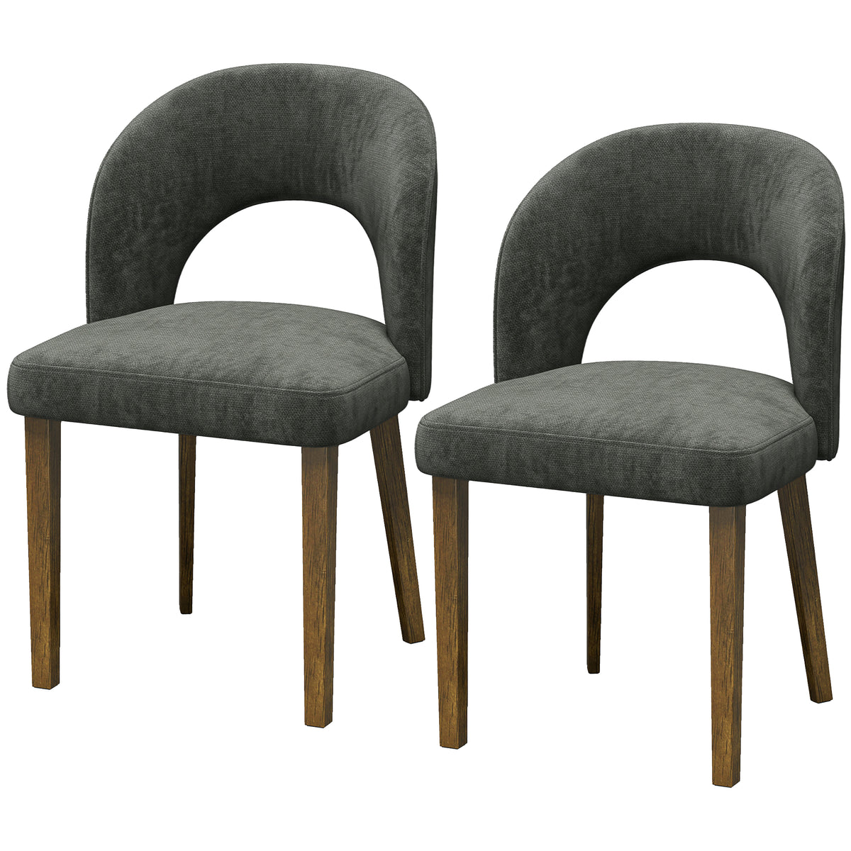 HOMCOM Modern Dining Chairs Set of 2, Chenille Upholstered Ergonomic Kitchen Chairs with Thick Padded Seat, Backrest Dark Grey Default Title