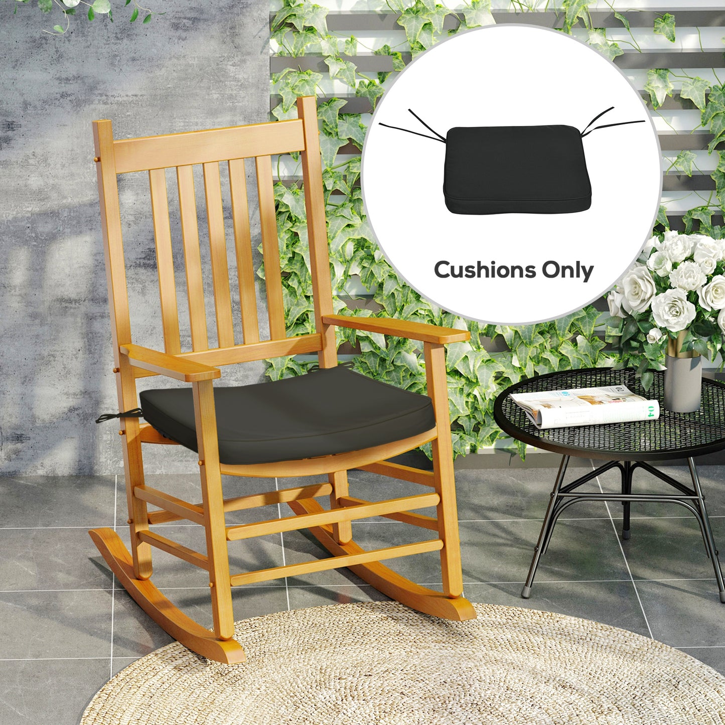Outsunny Set of 6 Chair Cushion Seat Pads Dining Chair w/ Straps Indoor Outdoor Removable Tie On Garden Patio Black