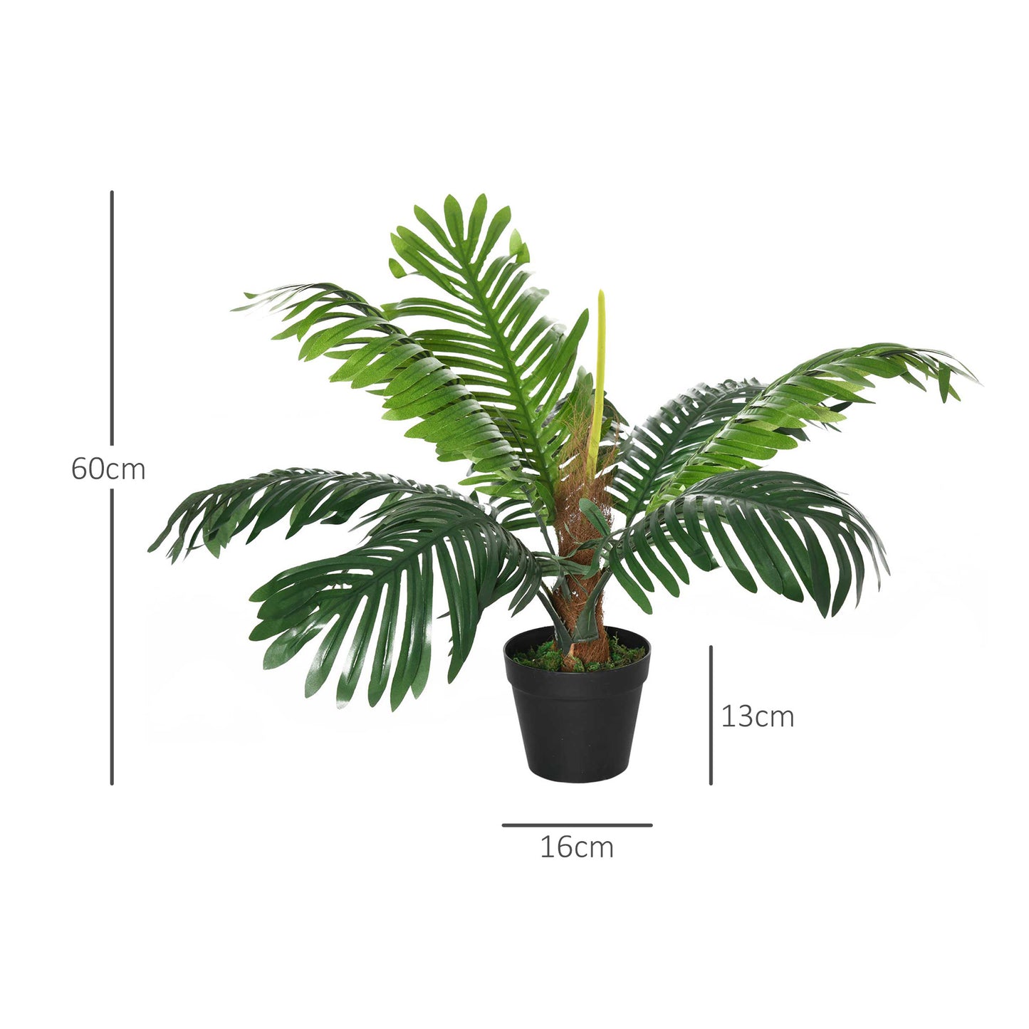 Outsunny 2 Pack 60cm Artificial Palm Tree Decorative Plant with Nursery Pot, Fake Tropical Tree for Indoor Outdoor DÃ©cor