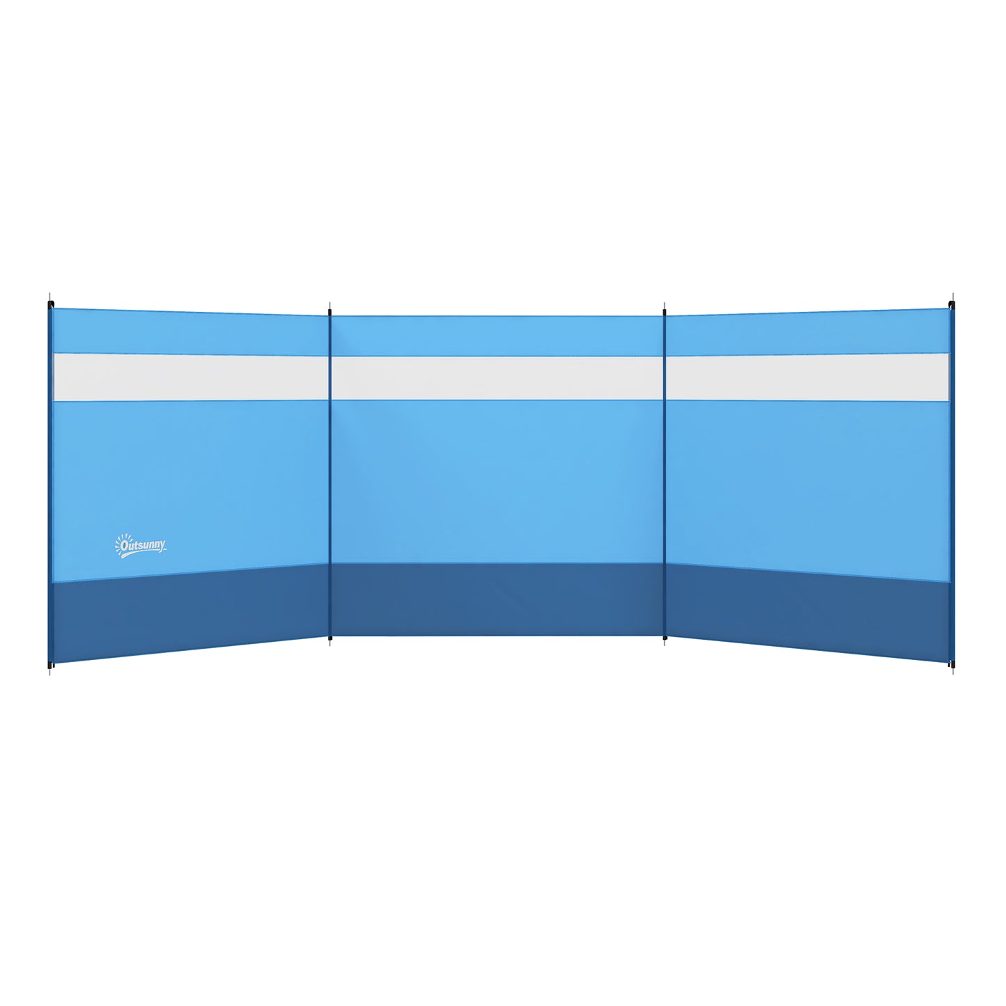 Outsunny Camping Windbreaker with Clear Windows, Carry Bag and Steel Poles, for Beach Caravan Campervan, 440 x 140cm, Blue Default Title