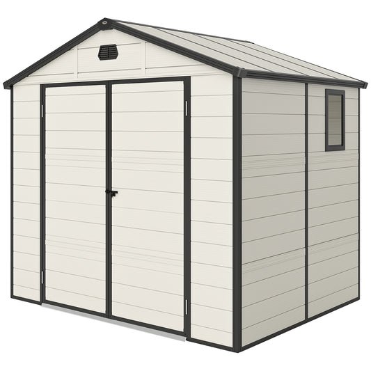 Outsunny 7.9ft x 6.2ft Recycled Garden Shed with Aluminium Frame and Plastic, Wall Shed with Foundation, Waterproof and Rustproof - Cream White