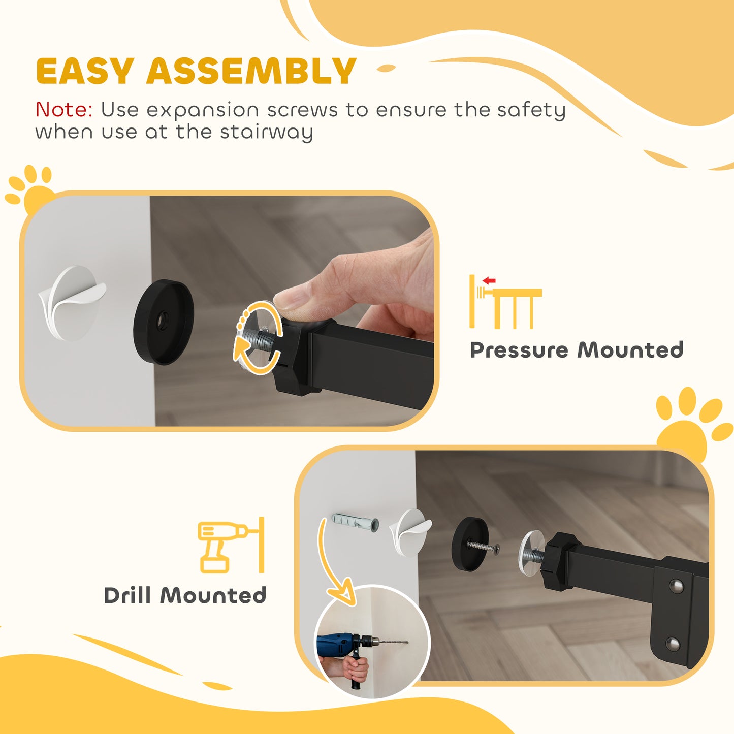 PawHut Adjustable Safety Gate w/ Two Extensions, Four Adjustable Screws, Black