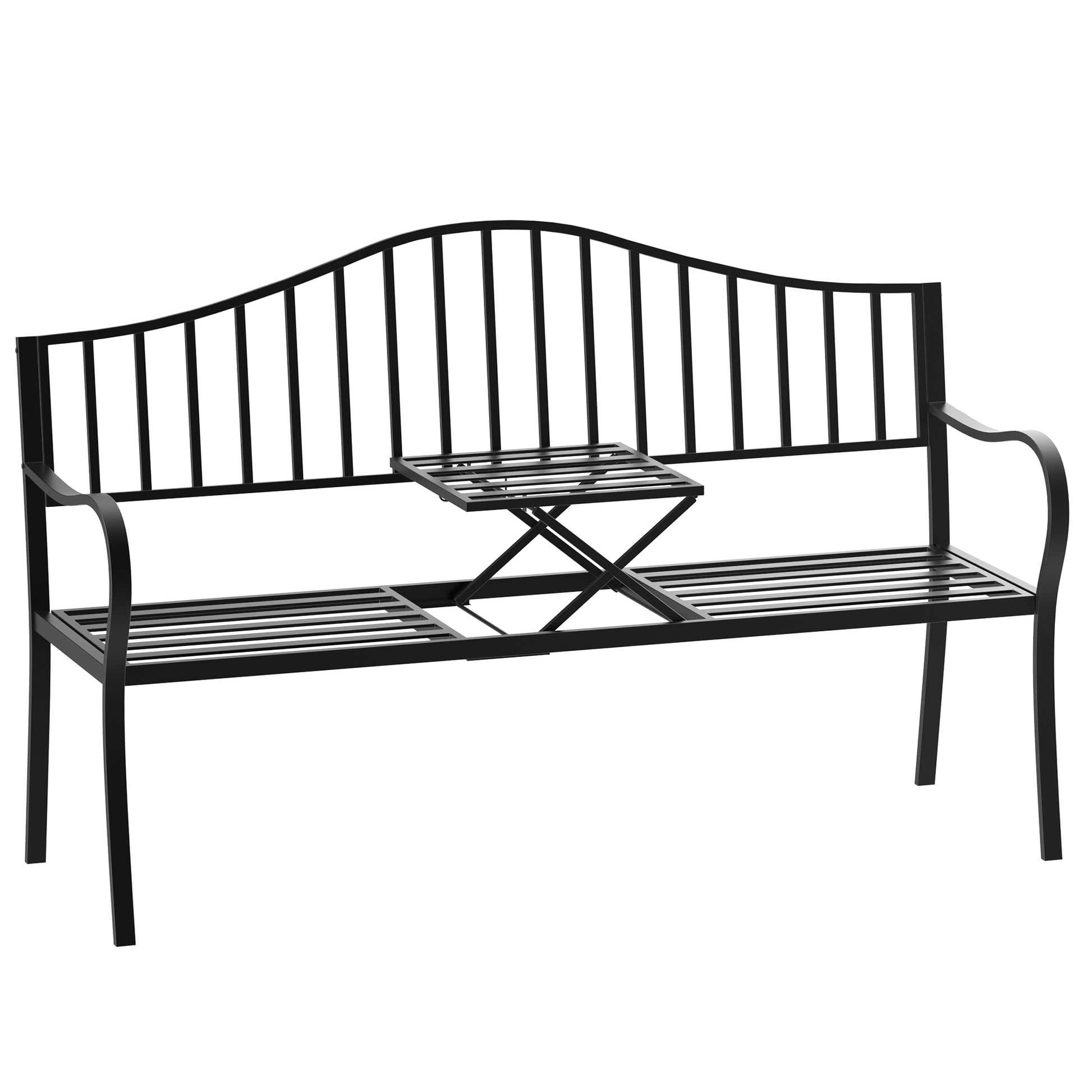 Outsunny Metal Bench W/Table, 150Lx53Wx95H cm Default Title