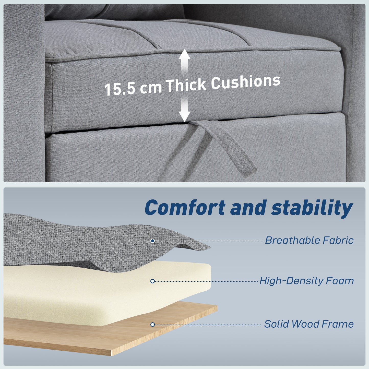 HOMCOM 3-in-1 Single Sofa Bed, Convertible Sleeper Chair Bed - Light Grey