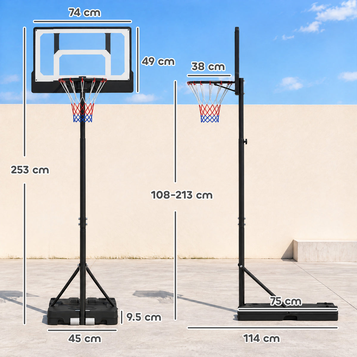SPORTNOW Adjustable Basketball Hoop and Stand, 3.5-7FT Portable Freestanding Basketball Hoop System with Wheels and Base, Black