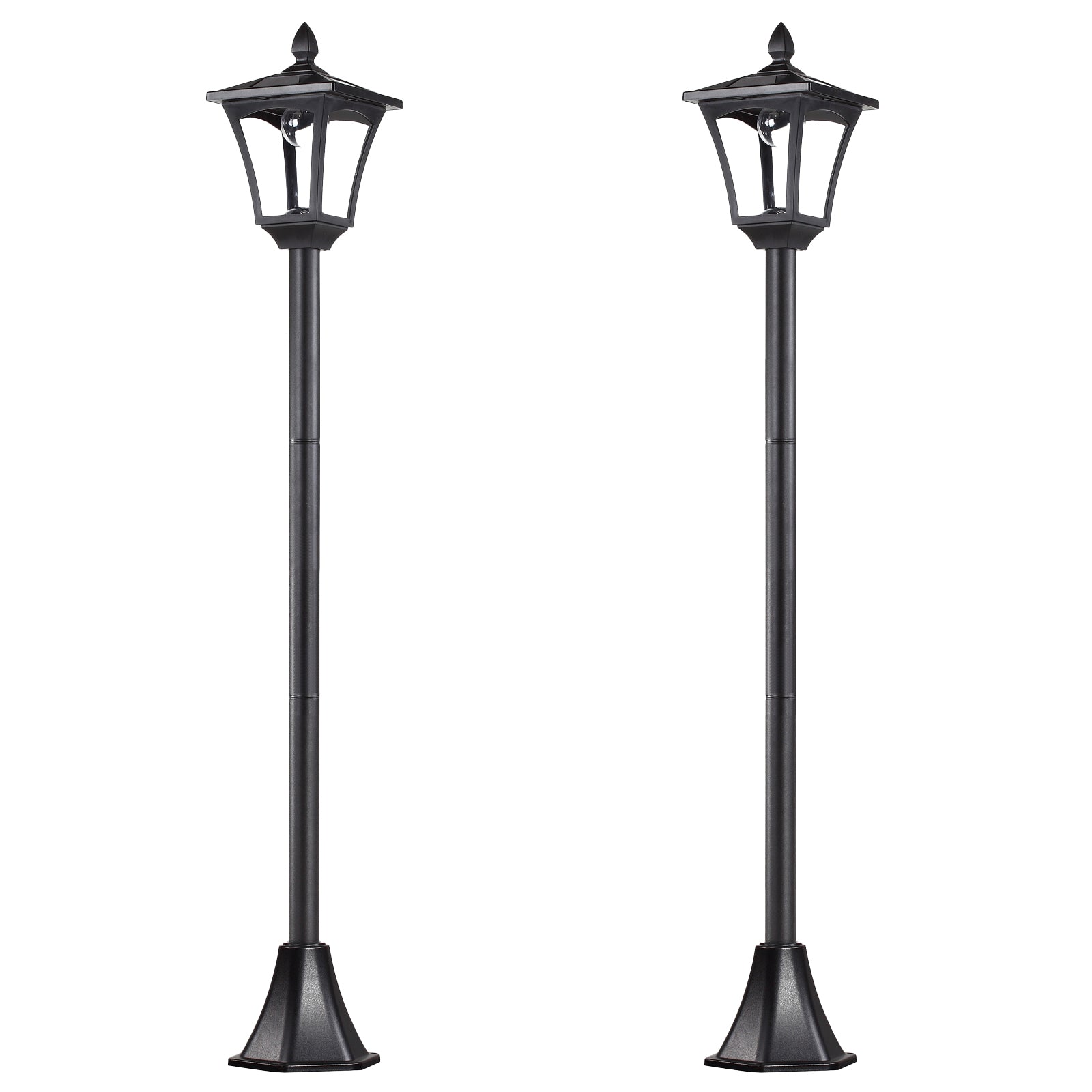 Outsunny 2 Pieces Outdoor Garden Solar Post Lamp Sensor Dimmable LED Lantern Bollard Pathway 1.6M Tall â€“ Black