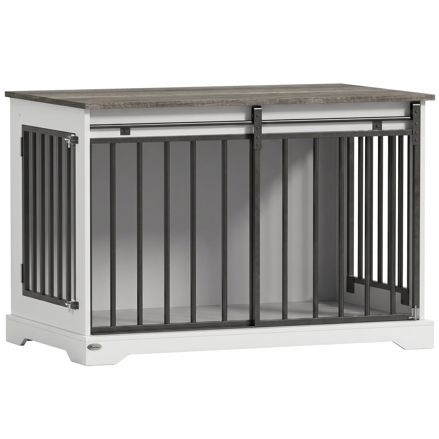 PawHut 100 cm Large Dog Crate Furniture with Sliding Barn Door for Large Dogs, White