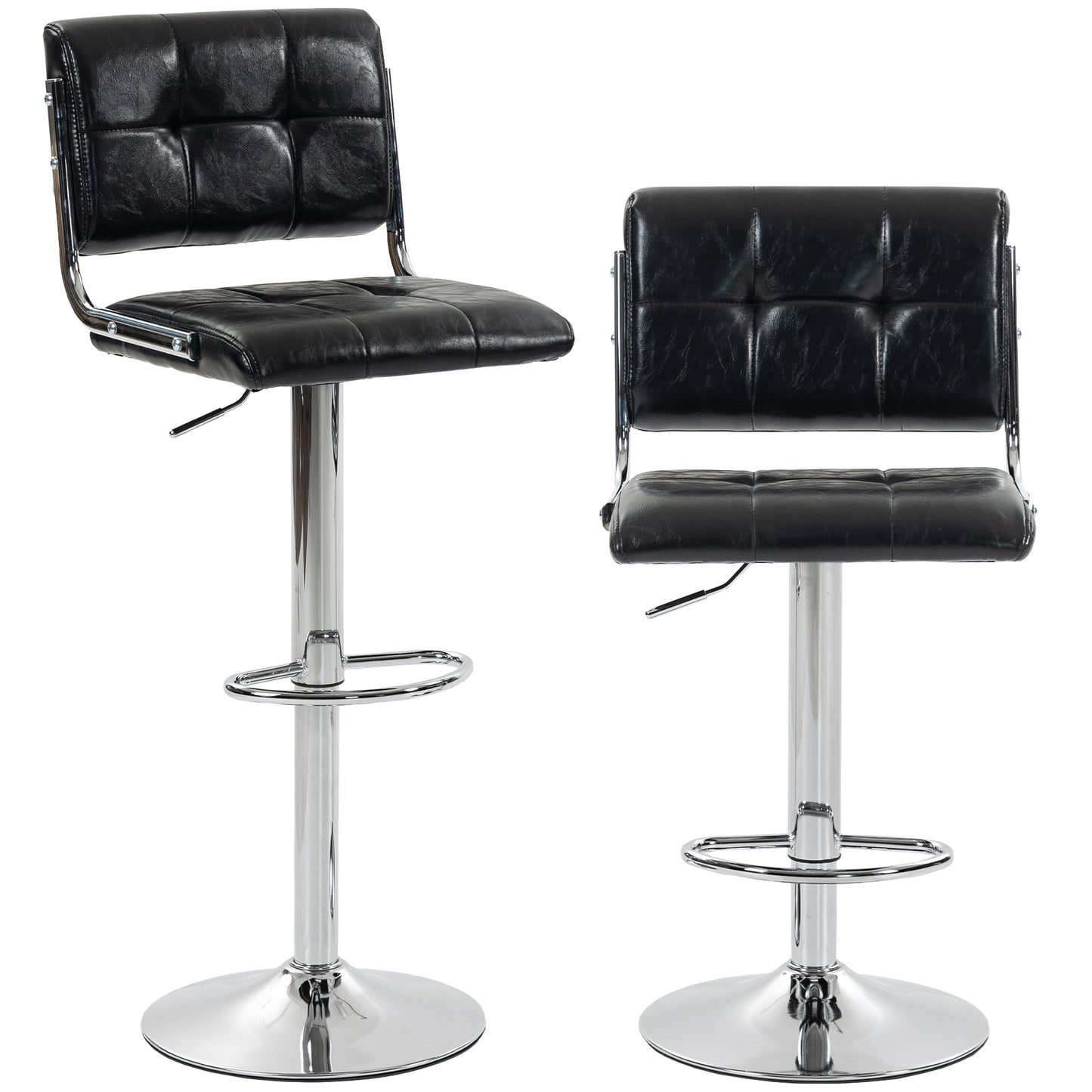 HOMCOM Bar Stools Modern PU Leather Adjustable Breakfast Bar Stools Backrest Set of 2 Black