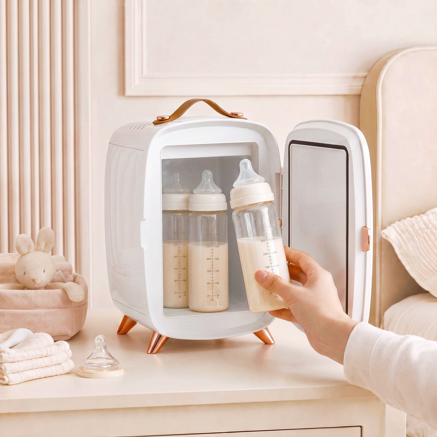 HOMCOM Skincare Refrigerator, 6L Mini Cosmetic Fridge with LED Mirror, Cooling Function for Bedroom, Skincare, Office, White