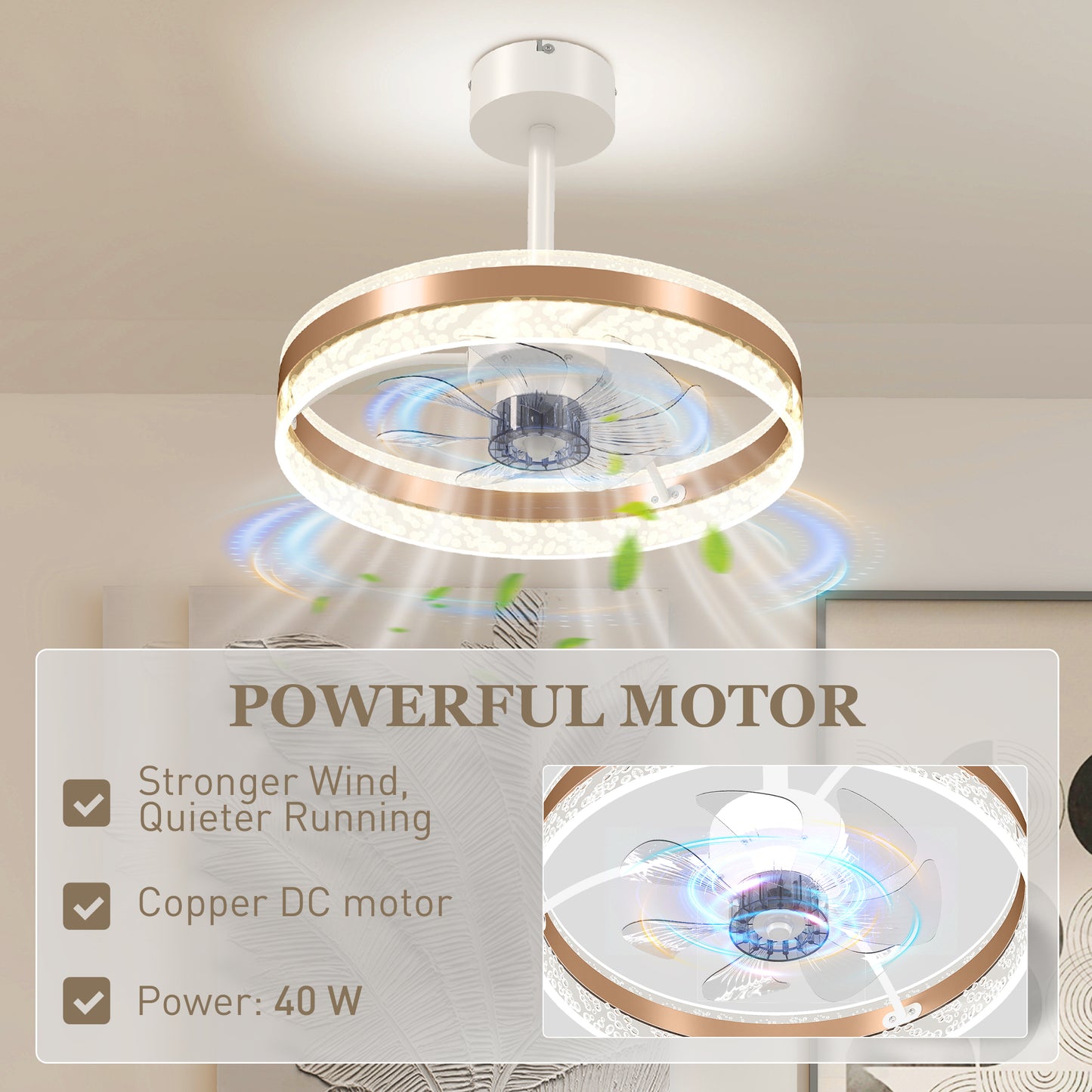 HOMCOM Ceiling Fan with LED Light and Remote - Gold Tone