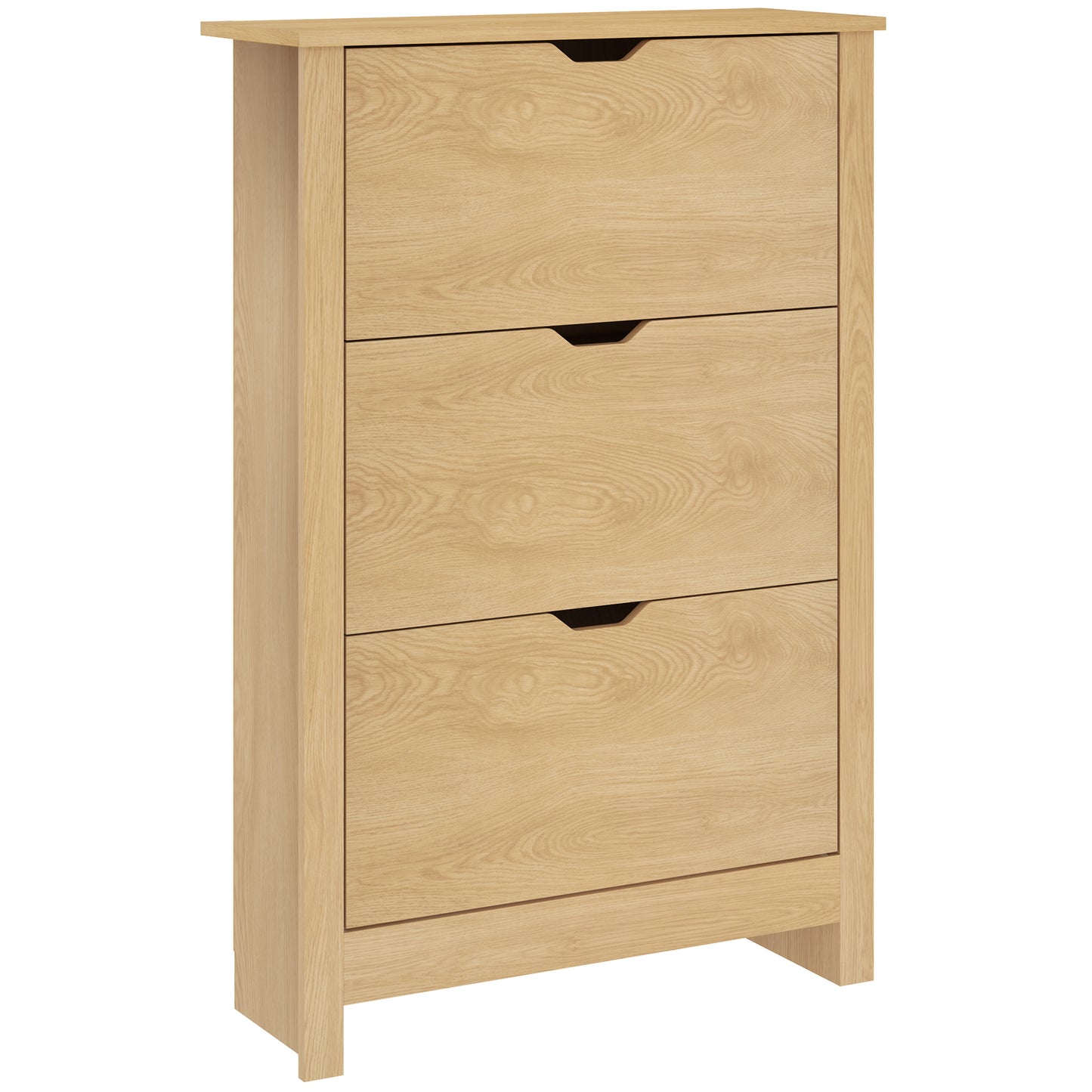 HOMCOM Slim Shoe Cabinet, Narrow Shoe Cupboard with 3 Drawers, Adjustable Shelves for 18 Pairs of Shoes, Natural Wood Finish Default Title