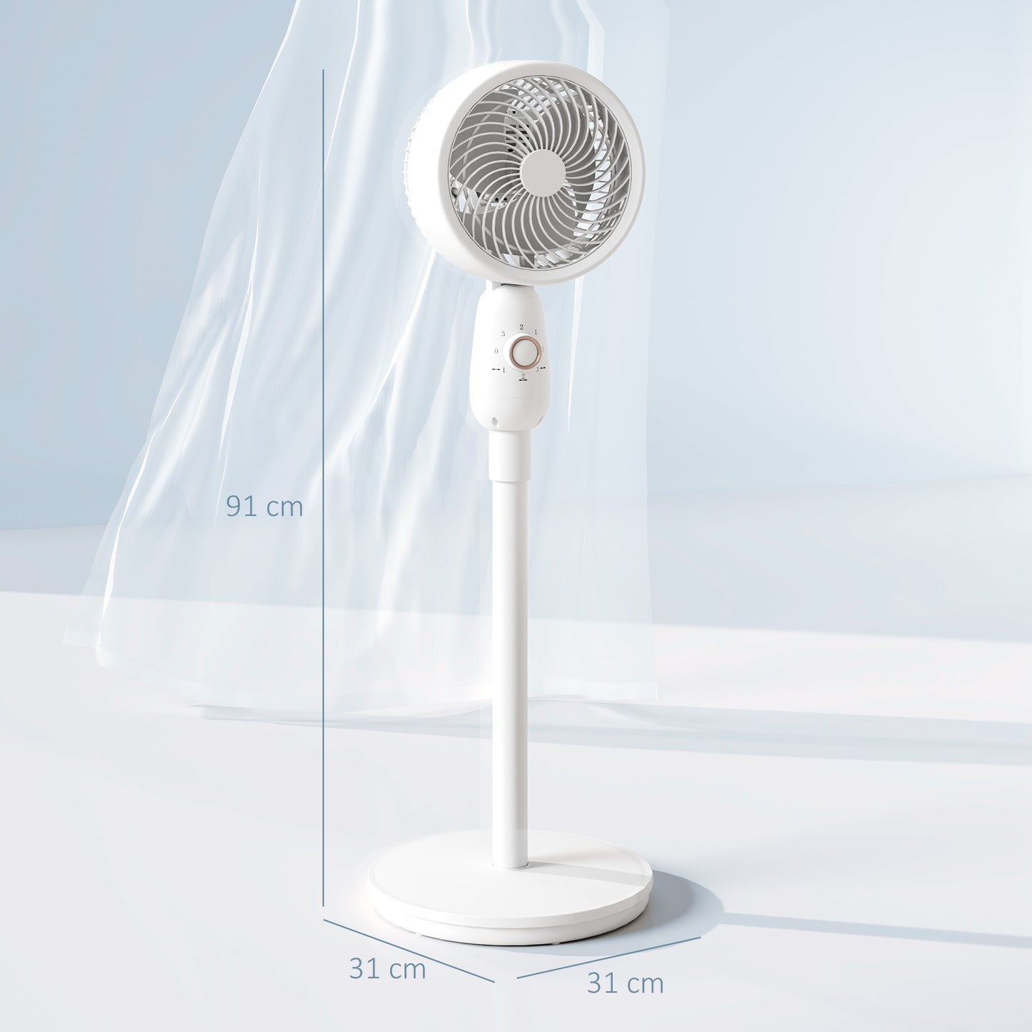 HOMCOM Pedestal Fan, Powerful Air Circulator, 12 Inch Floor Standing Fan with 3 Speed Settings, Oscillating Function for Bedroom, Home and Office, White
