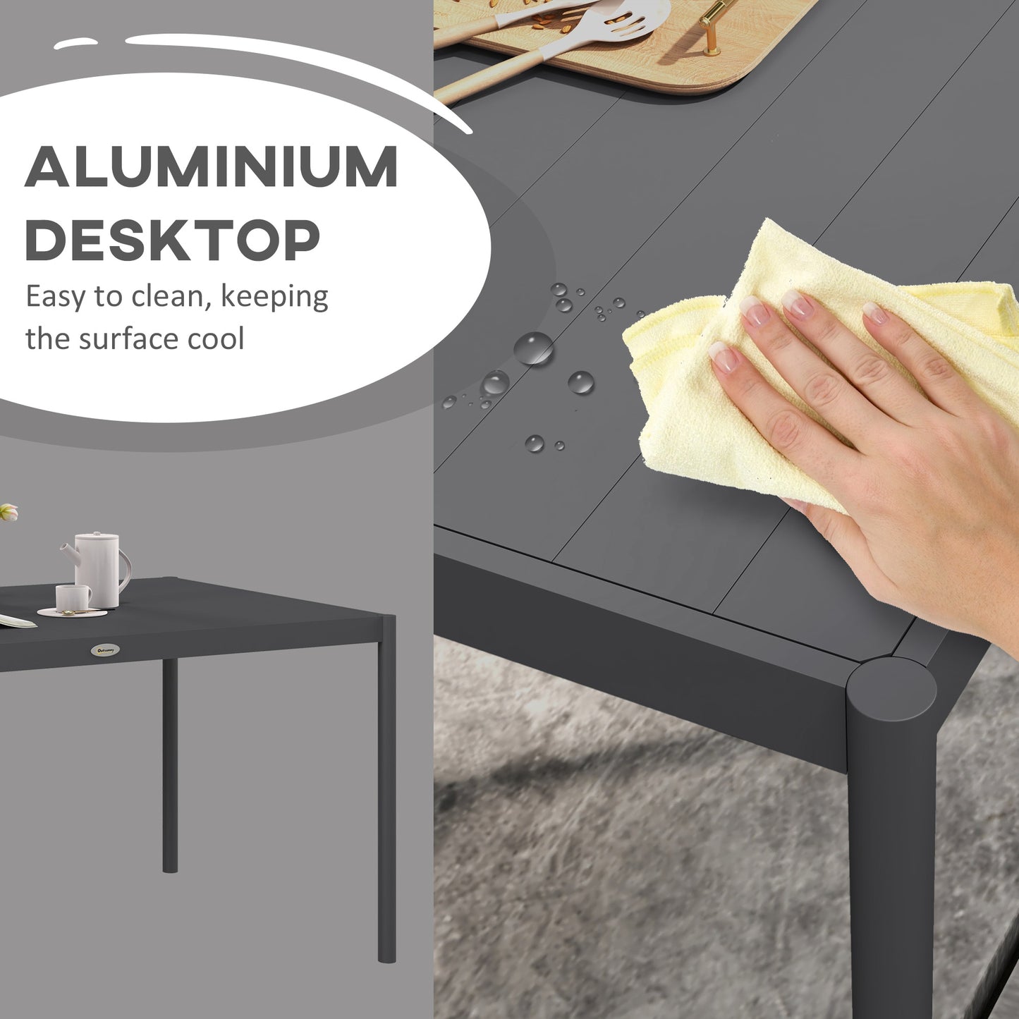 Outsunny Six-Seater Outdoor Table with Slatted Aluminium Top and Steel Legs