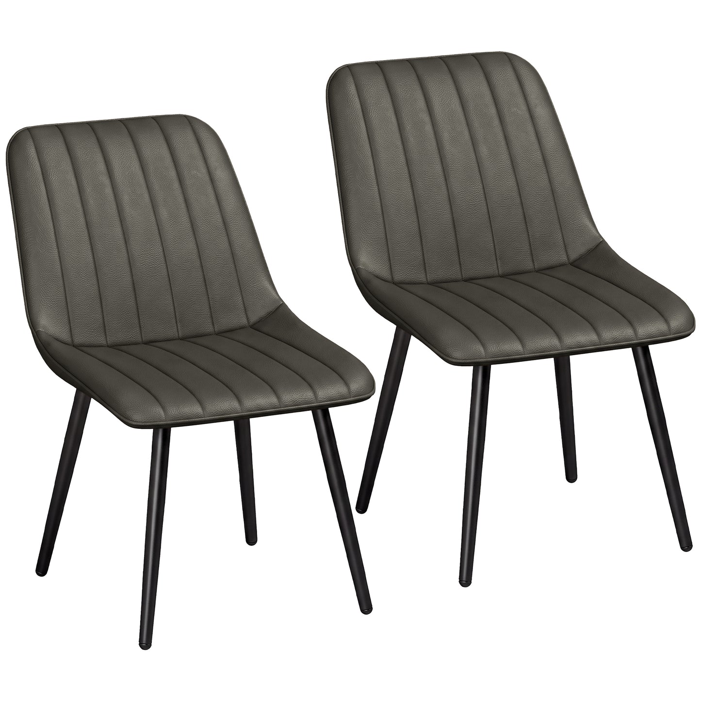 HOMCOM Faux Leather Upholstered Kitchen Chairs, Modern Dining Chairs Set of 2 with Metal Legs for Dining Room, Grey