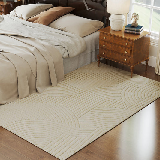 HOMCOM Modern Geometric Rug, Thick & Plush, Non-Slip, 230 x 160 cm â€“ Cream, Living Room/Bedroom/Office