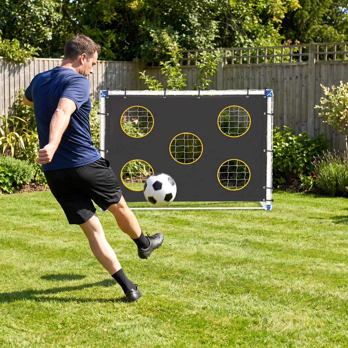 SPORTNOW Football Goal, 183 x 96 x 130 cm Portable Practice Football Net with Target Cloth and PVC ball, Tetoron Training Goal