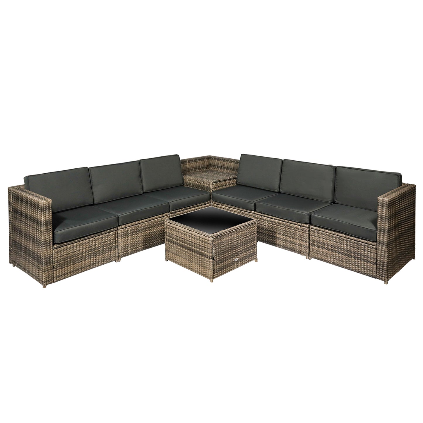 Outsunny 8 Pieces Outdoor PE Rattan Sofa Set with Cushions and Glass Top Coffee Table, Mixed Brown Default Title