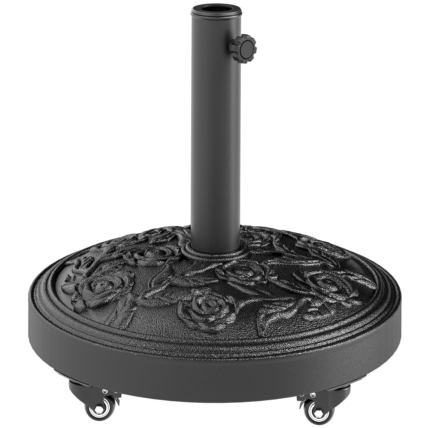 Outsunny Parasol Base, Umbrella Base with Wheels Cast Iron Effect, for Umbrella, Canopy, Weather Resistant, Black Default Title