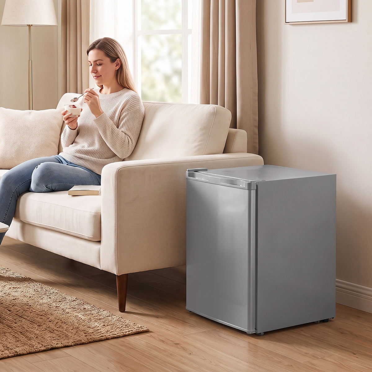 HOMCOM 60L Tabletop Mini Freezer, Countertop Small Freezer with Reversible Door, Removable Wire Shelves, Grey