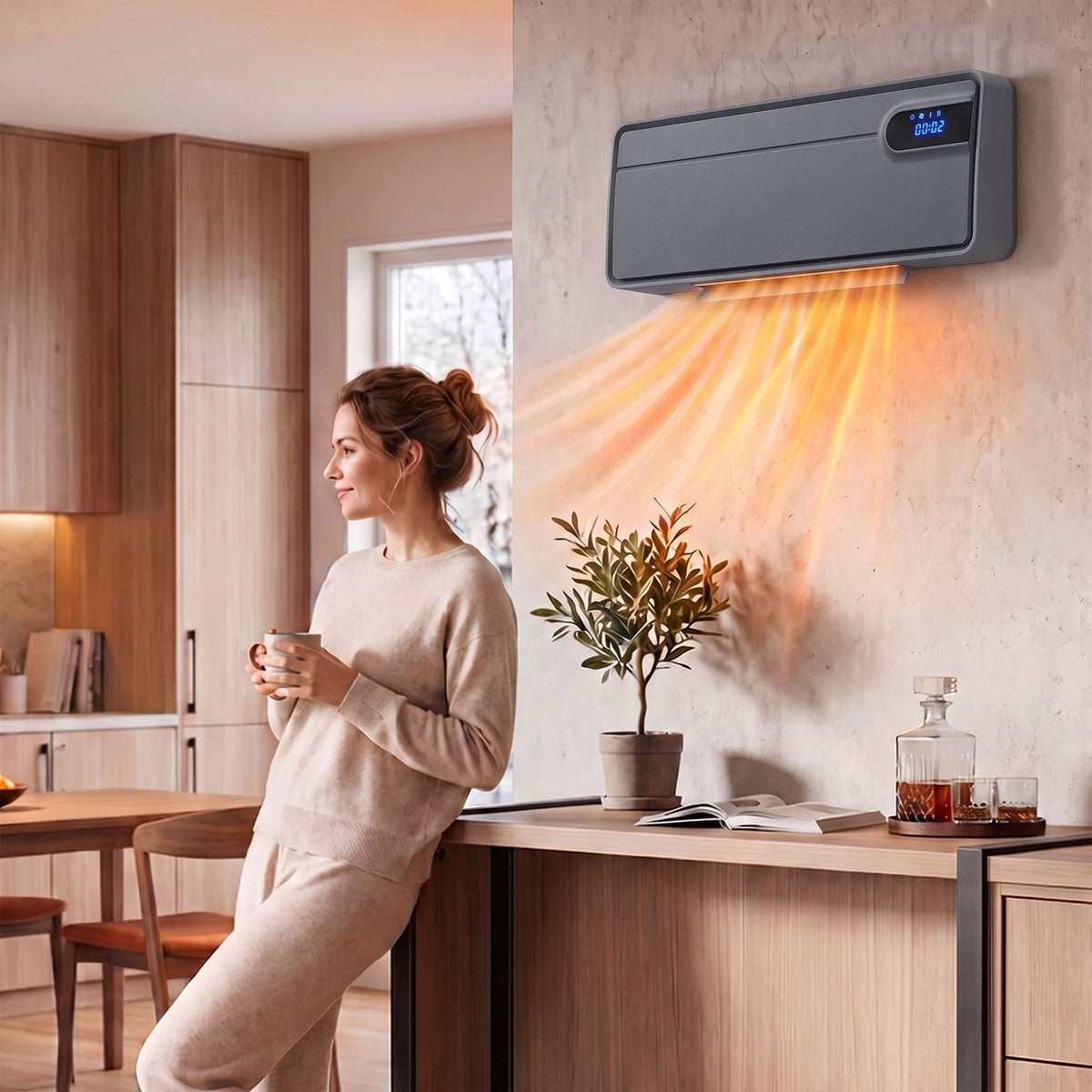 HOMCOM Smart Electric Heater, 2000W Ceramic Wall Space Heater, App Wifi Enabled, Oscillation Fan, Adjustable Thermostat, Grey