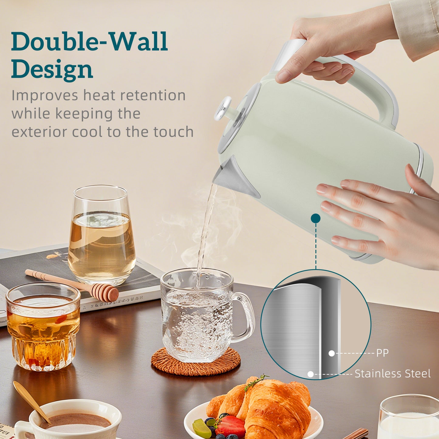 HOMCOM Polished Retro 40-100°C Kettle and Toaster Set - Grey