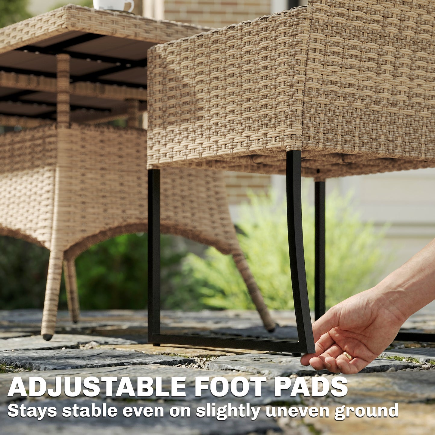 Outsunny 7 Piece Rattan Garden Furniture Set, Garden Dining Set with Wood-Plastic Table and 6 Stackable Chairs, Dark Grey